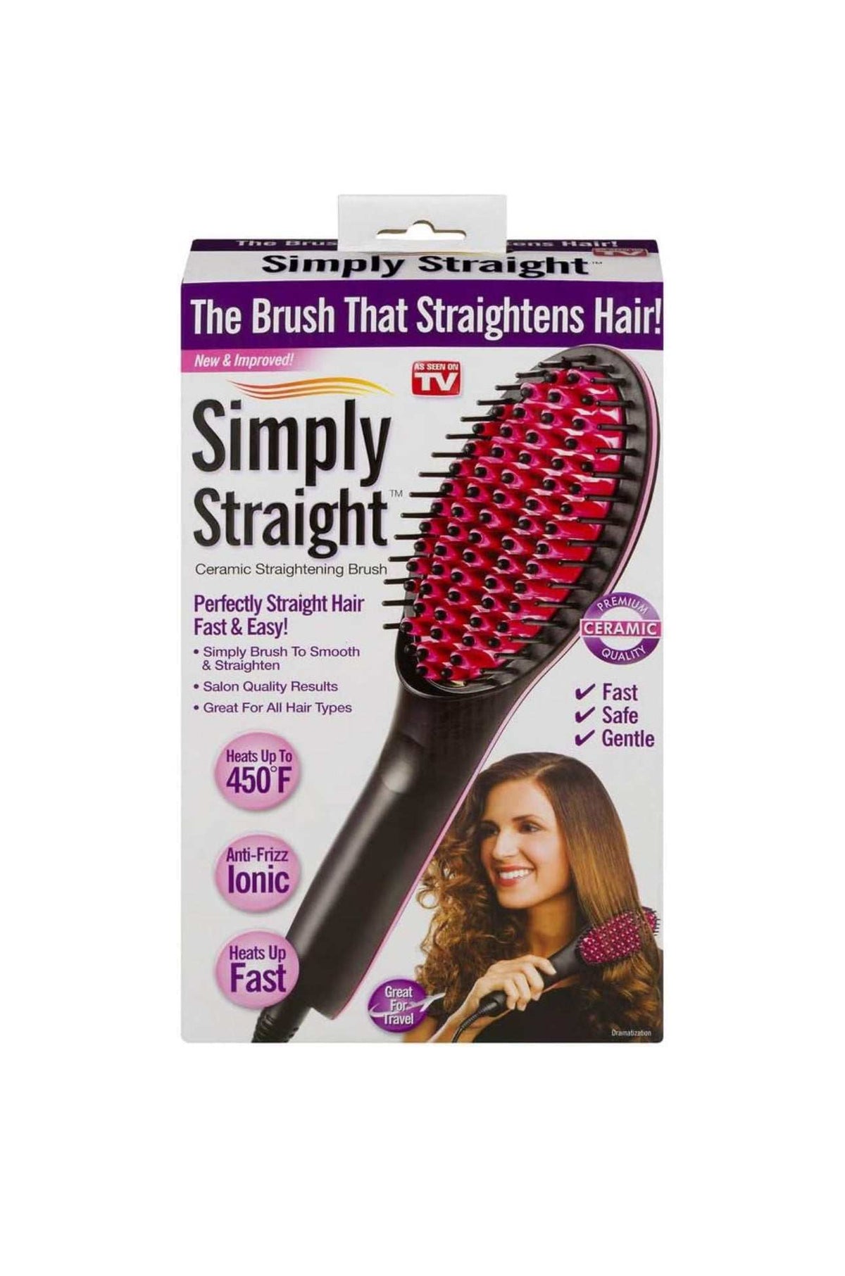 Simply Straight Ceramic Straightening Brush, Fast and Easy to Use, As Seen on TV