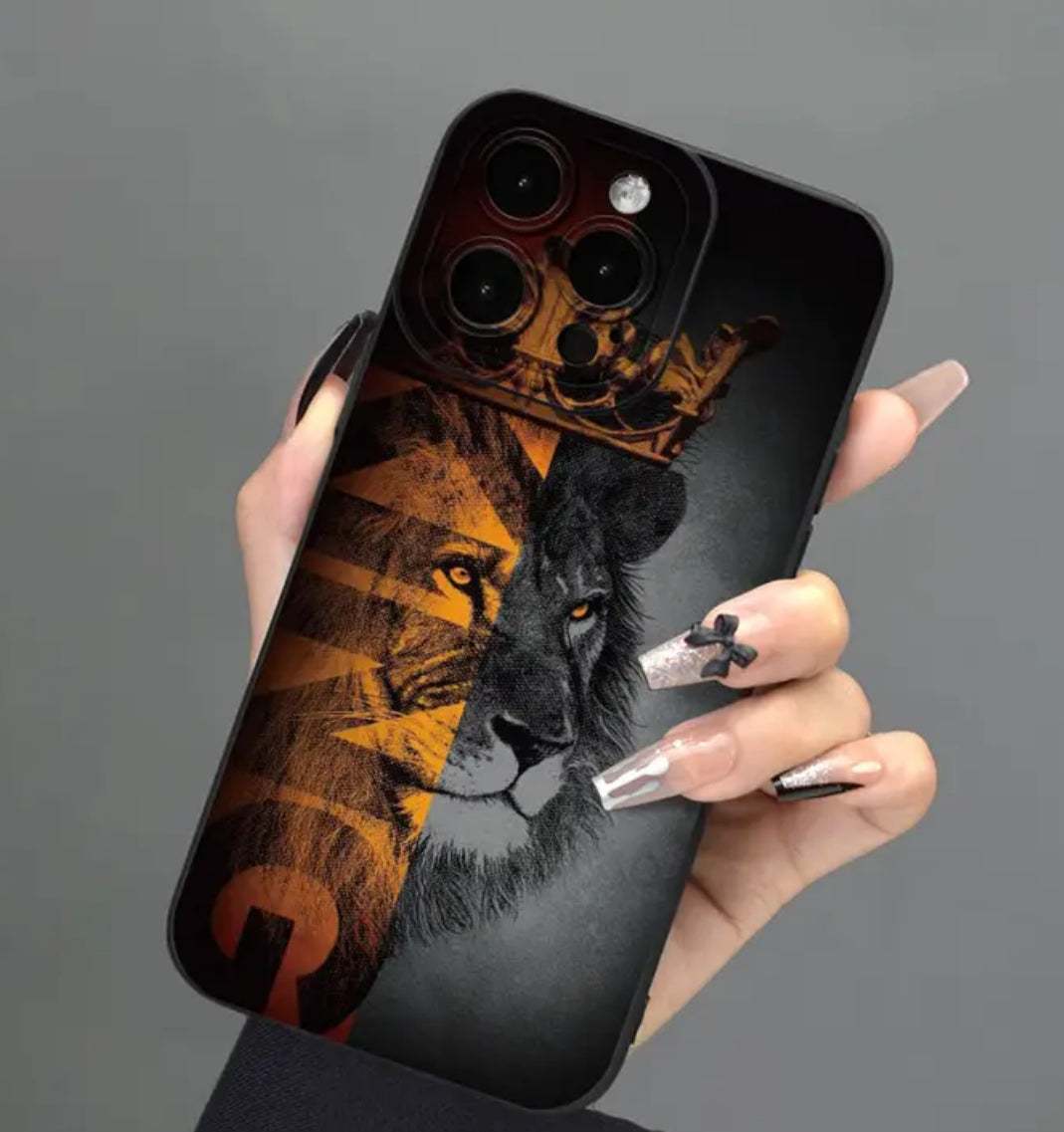 Black and Gold Lion Pattern iPhone Case